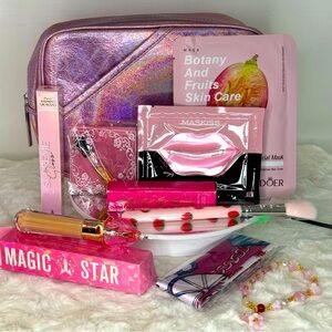 Lancome Iridescent Pink Cosmetic Bag 11 piece PINK beauty bundle